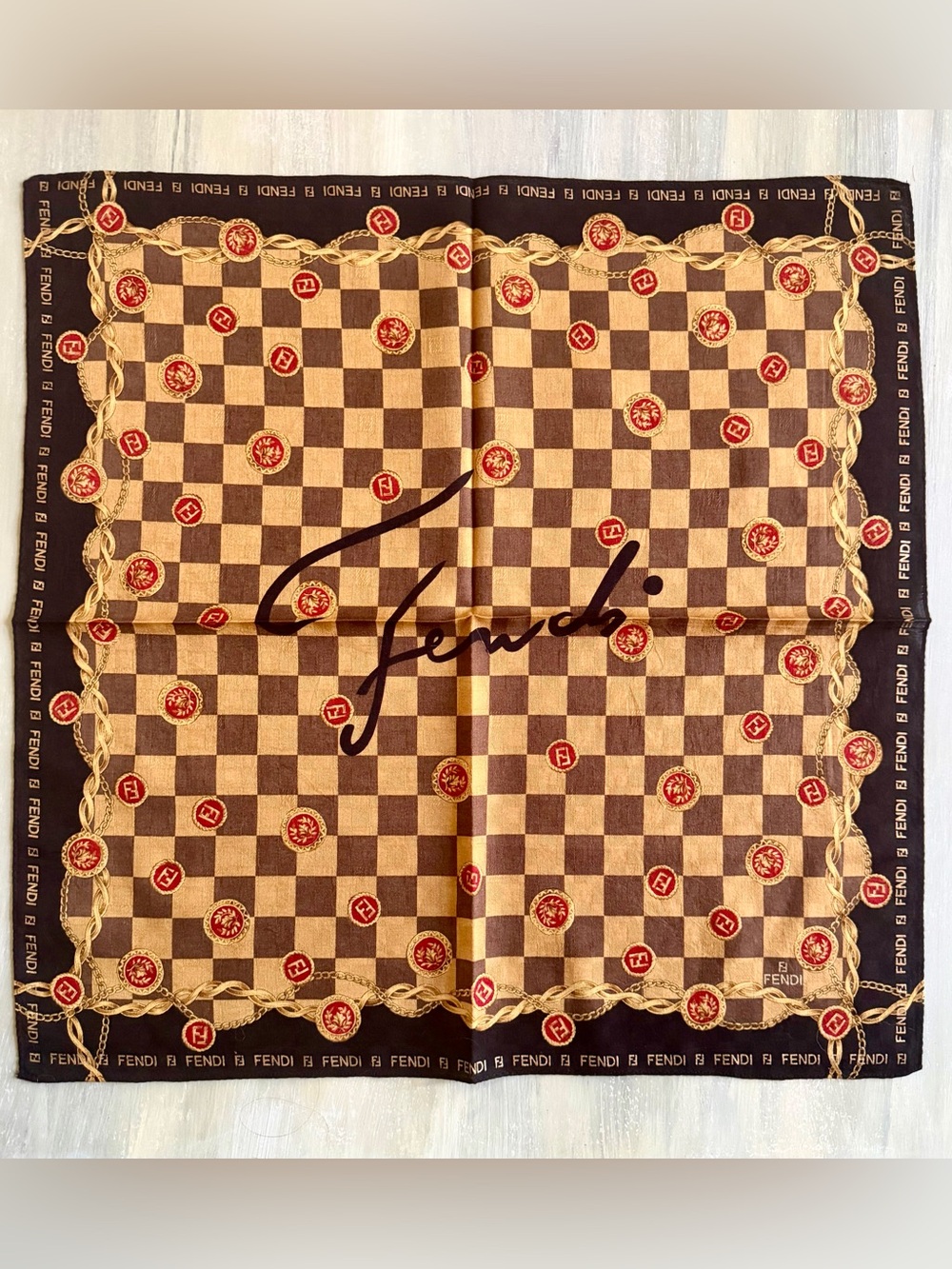Fendi checkerboard scarf / handkerchief bandanna bag accessory